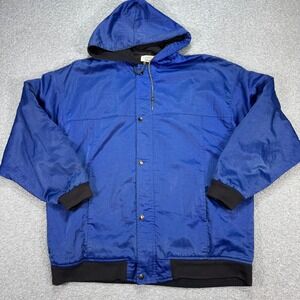 Vintage Reebok Jacket Men's M Blue Fleece Lined Pearl Snap Hooded Windbreaker